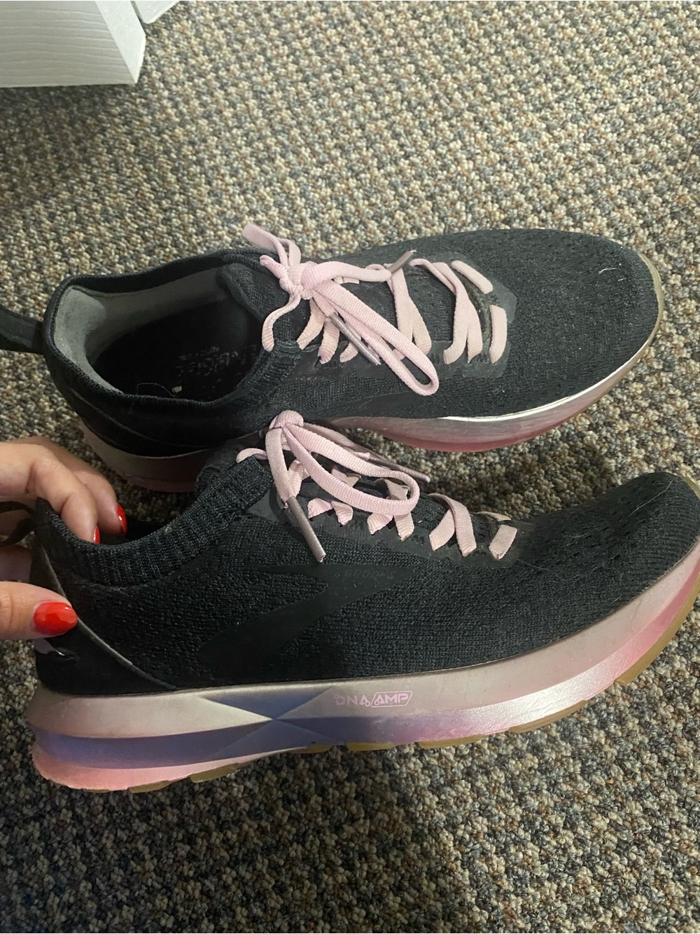 Women's Black Knit Brooks Running Shoes with Pink Accents